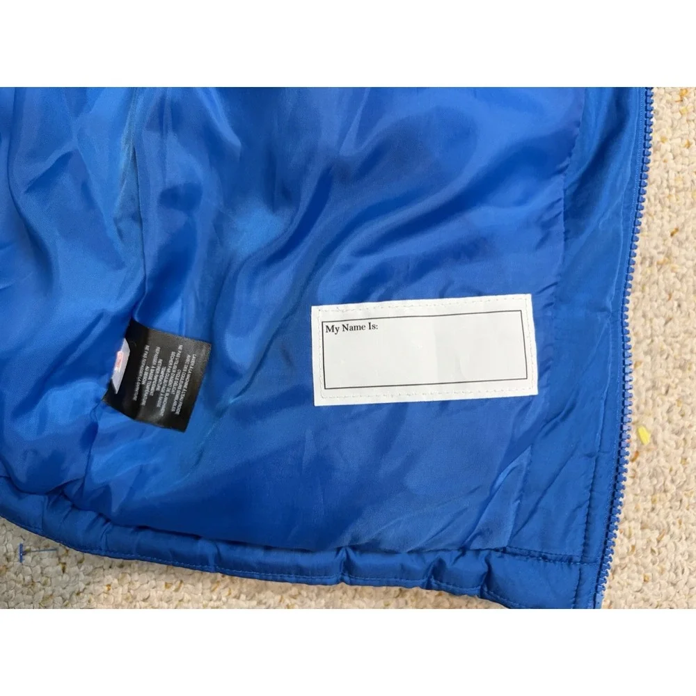Sonic The Hedgehog Puffer Jacket Kids L/7 Blue Hooded Coat Sega Gamer Outdoor